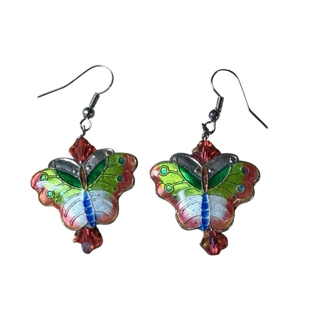 NWT Handcrafted Enameled Butterfly Earrings with Stainless Ear Wires